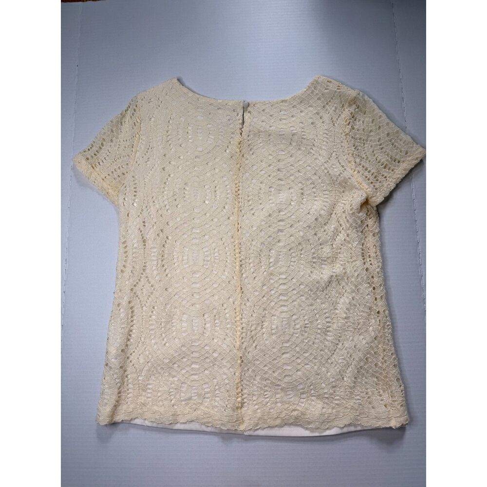 J.Crew Womens Ivory Crochet Lace Short Sleeve Top Size 6 Lined Button Back - Picture 2 of 11